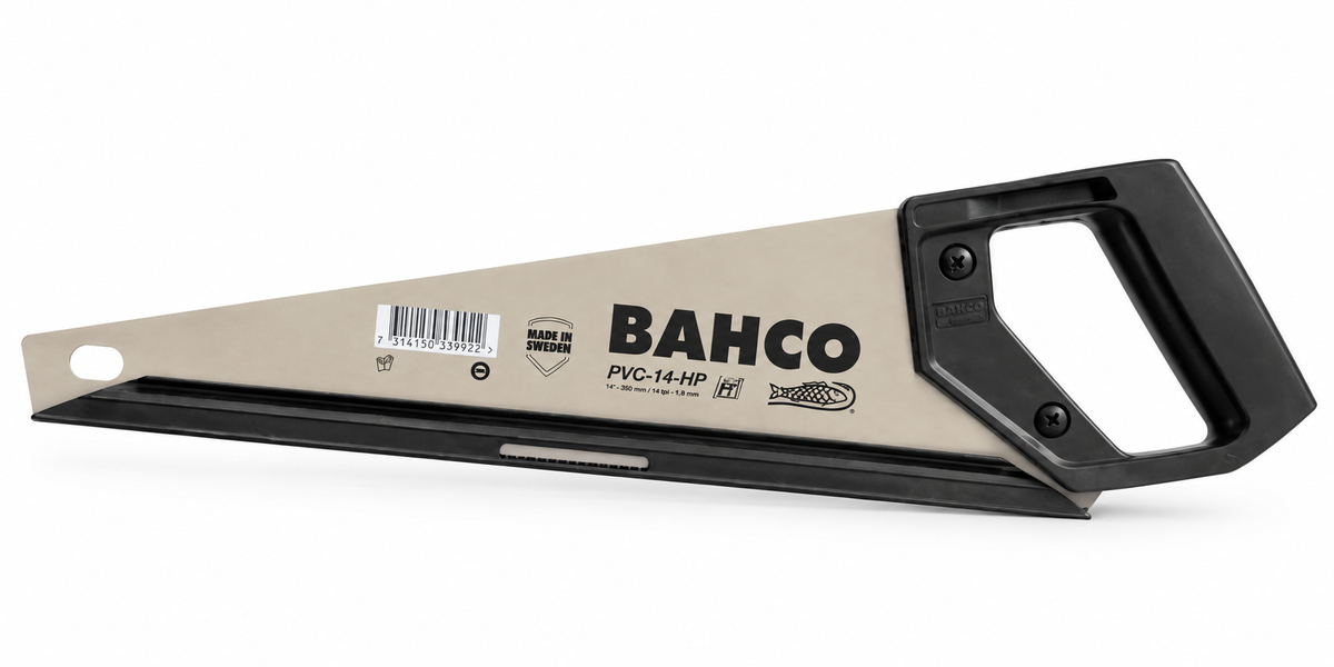 Bahco PVC-14-HP handsaw with blade guard on white background