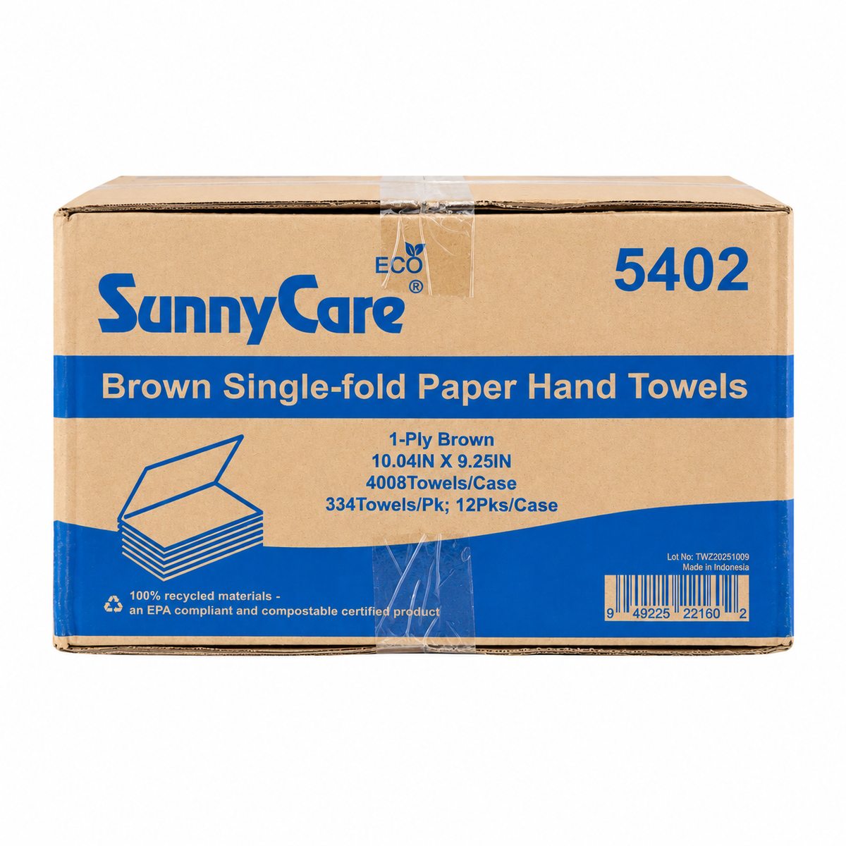 SunnyCare 5402 Brown Single-Fold Paper Hand Towels – 4,008 Towels/Case — sunny1 on white background