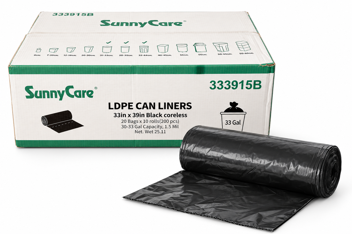 SunnyCare 333915B 33 x 39 inch black trash bags, 200 per case
