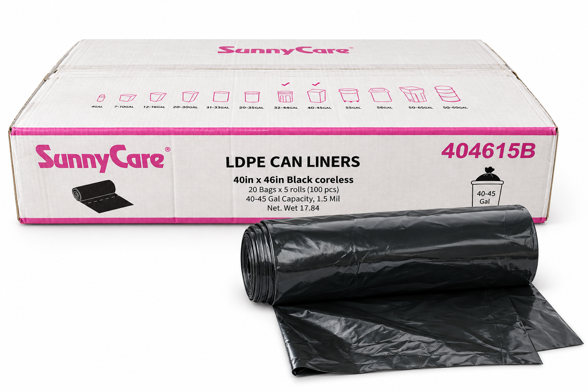 SunnyCare 404615B 40 x 46 inch black trash bags, 100 per case