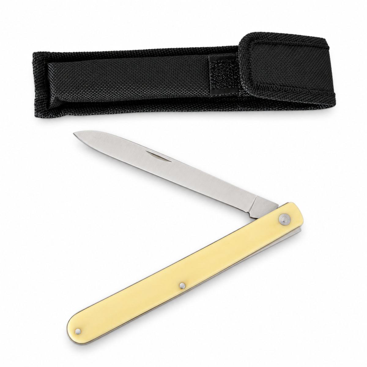 SZCO 210970 Alabaster Harvest Fruit Folding Knife with Nylon Sheath — product on white background