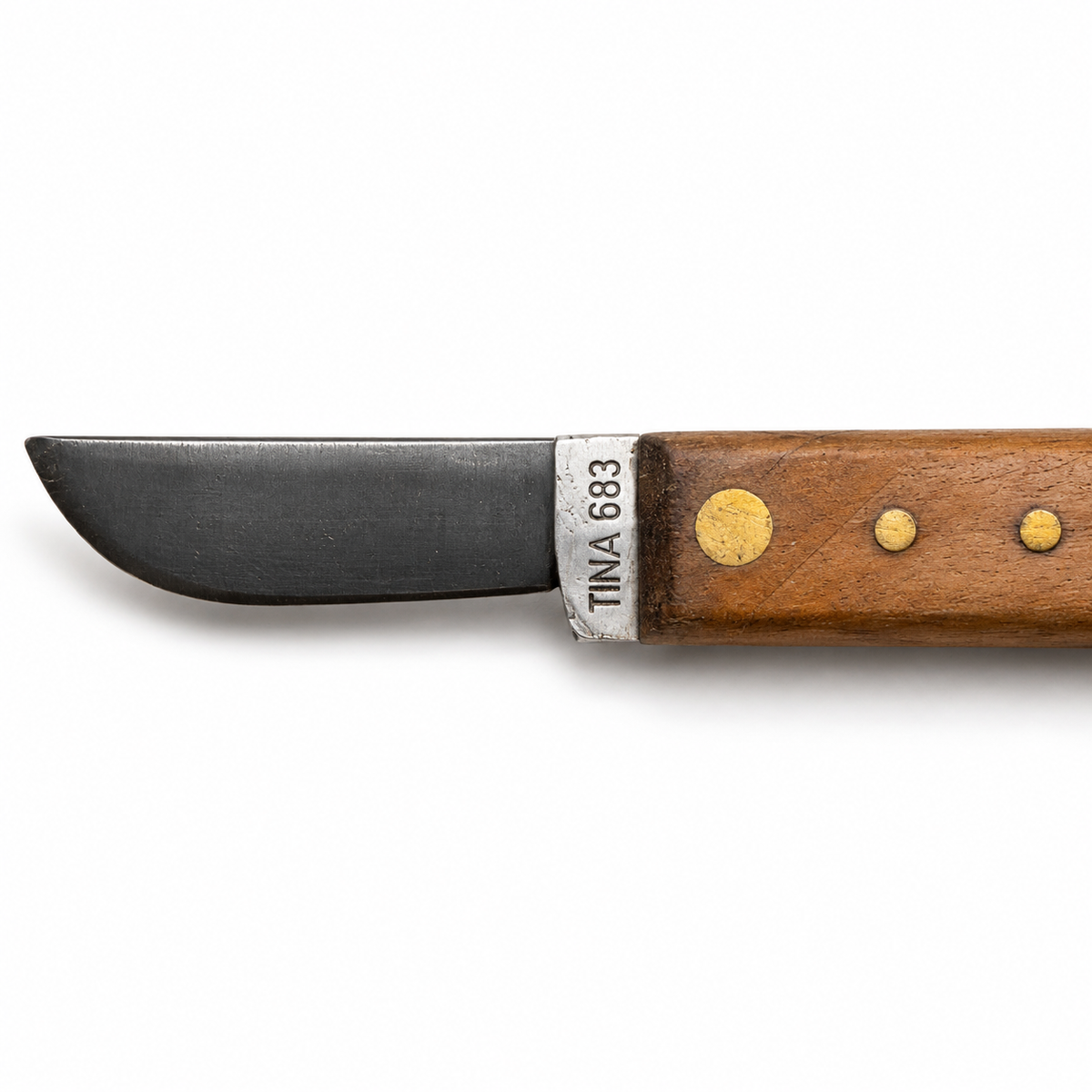 Close-up of Tina 683 grafting knife blade and wooden handle