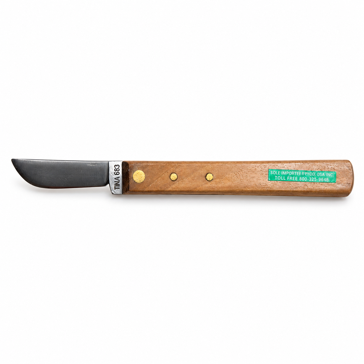 Tina 683 fixed blade grafting and budding knife with wooden handle on white background