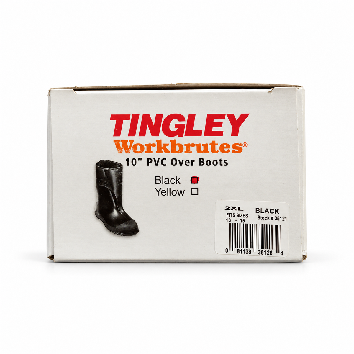 Tingley Workbrutes 35121 black PVC overboots 2XL retail box on white background