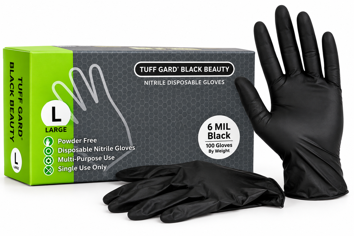 Tuff Gard Black Beauty 6 mil black nitrile gloves, Large, 100 count