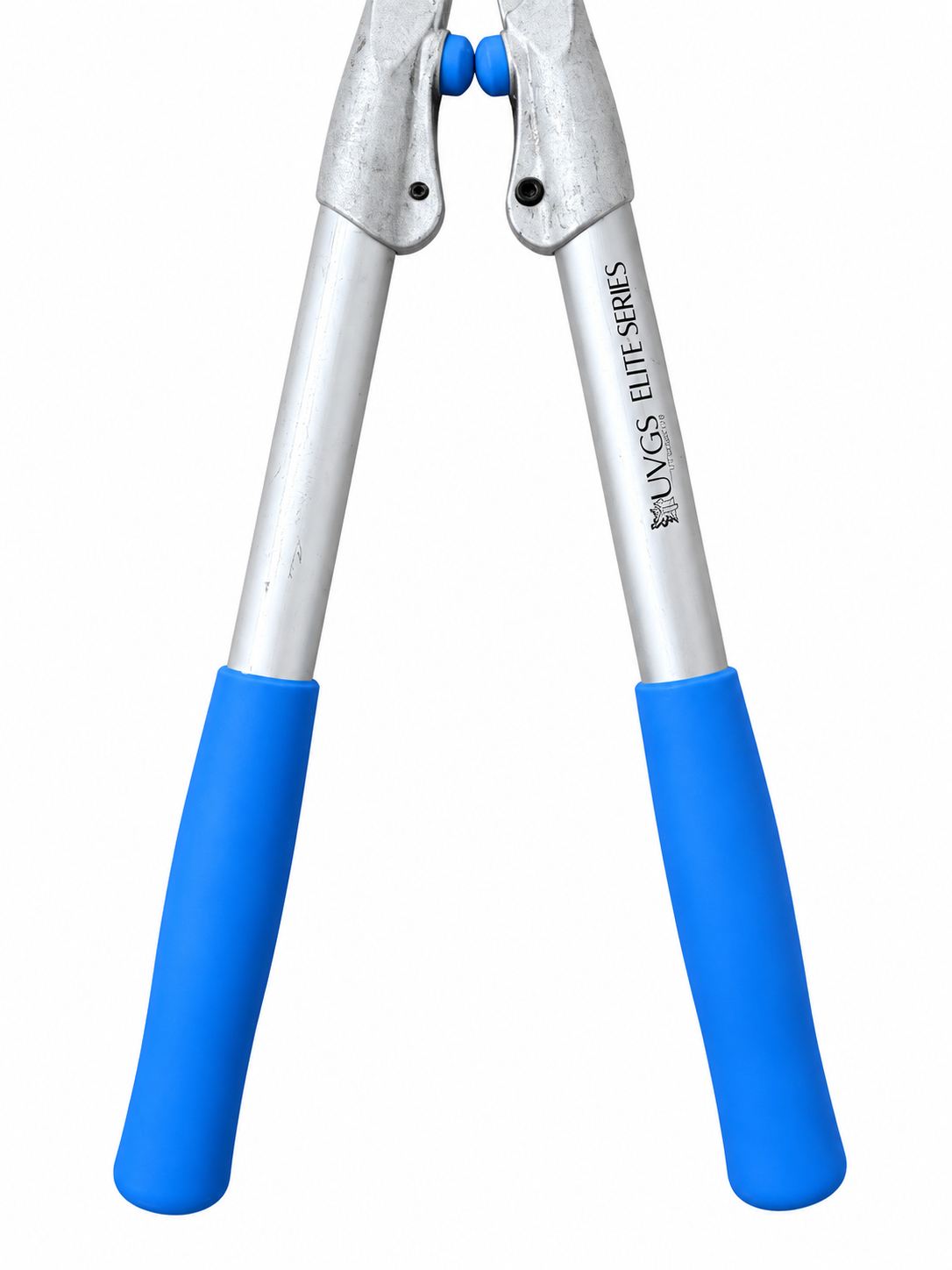 UVGS UVL600 aluminum handles and blue grips close-up on pure white background