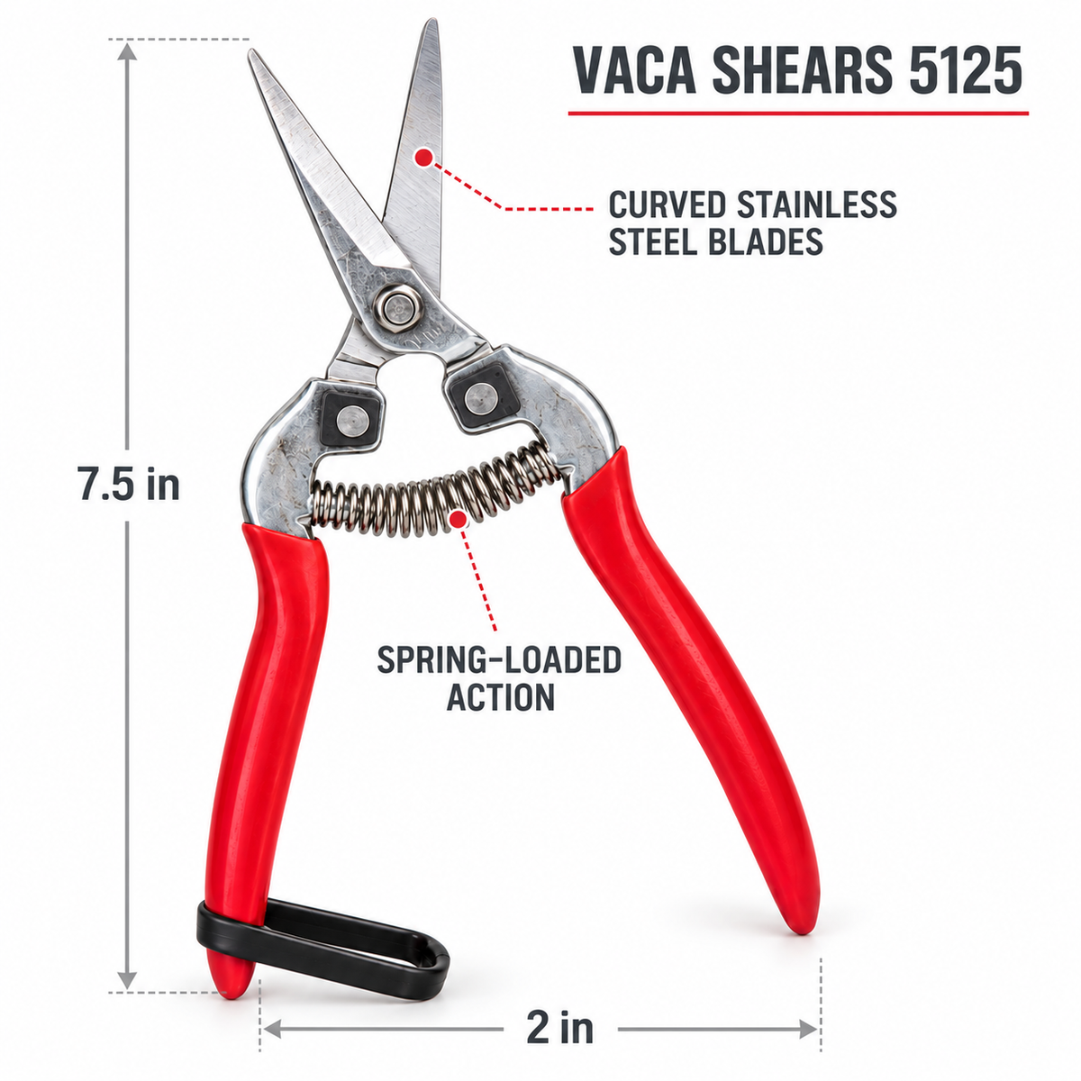 Vaca Shears 5125 grape clippers dimensions and spring-loaded features