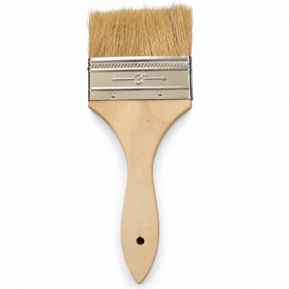 Valley Industries 3 inch natural bristle paint brush without wrapping on white background